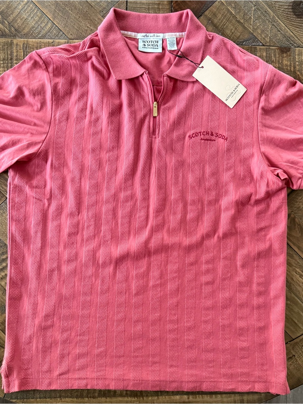 Scotch & Soda Men's Pink Zip Polo Shirt